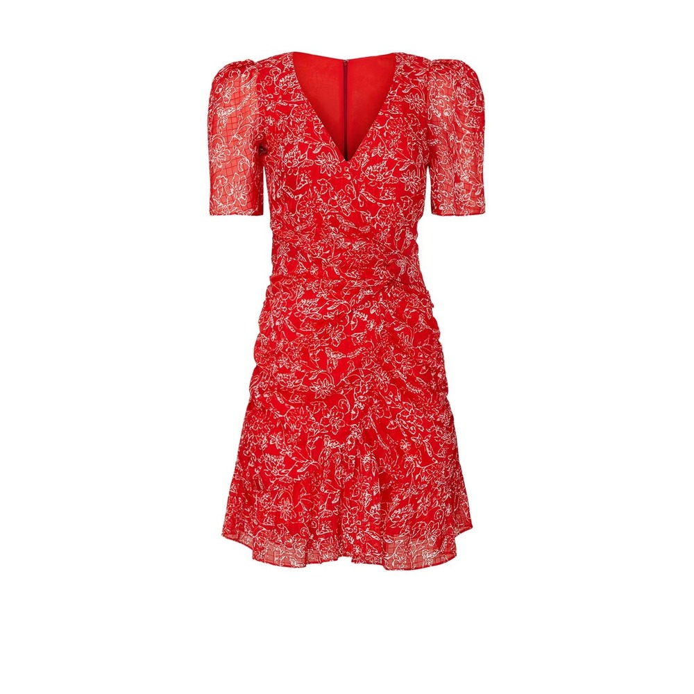 Parker Krislyn Silk Ruched Mini Dress Size 0 Red White Floral Cocktail Summer